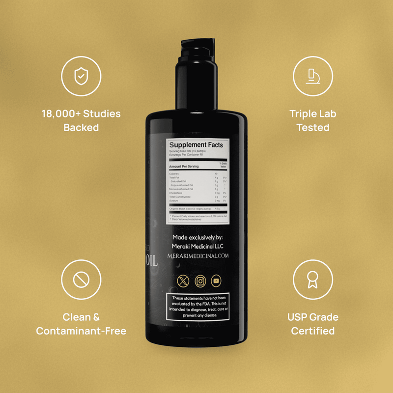 Meraki Medicinal High Potency Cold-Pressed Organic Black Seed Oil with 3% Thymoquinone