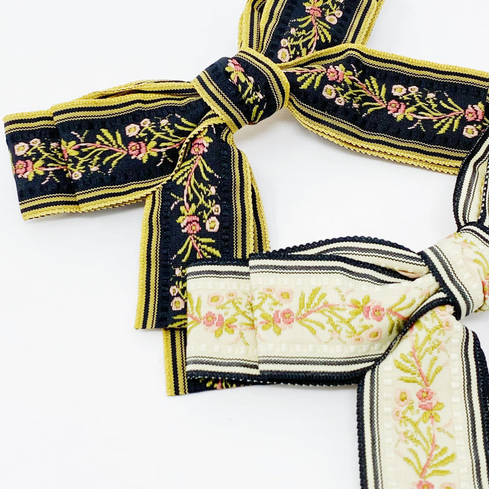 Embroidered Bow Barrette Set