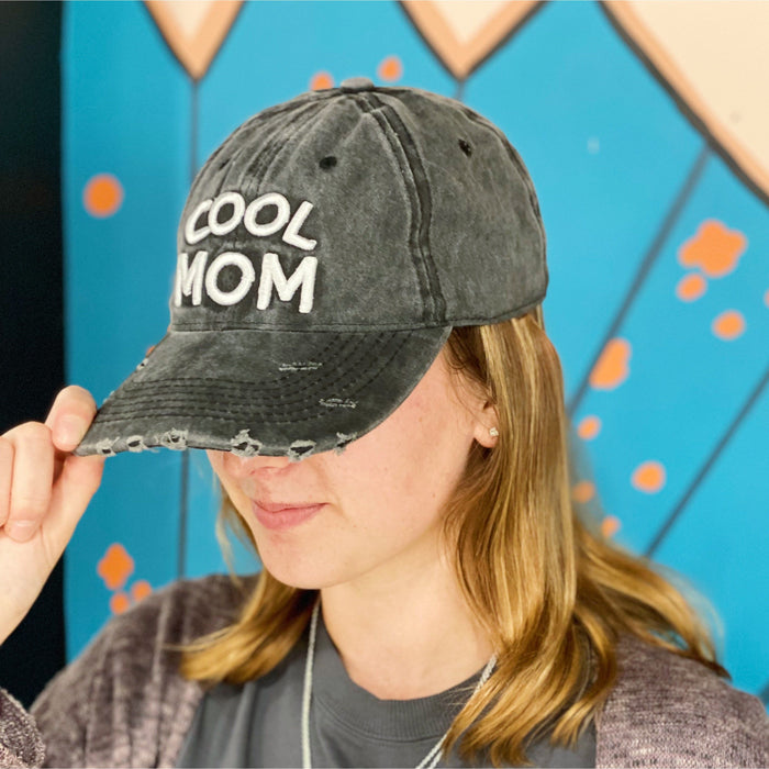 Ellison and Young | Cool Mom Embroidered Dark Grey Distressed Ball Cap