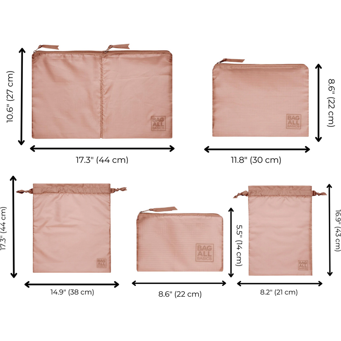 Bag-All - Packing Bags Set In Recycled Nylon, 5-Pack, Pink/Blush