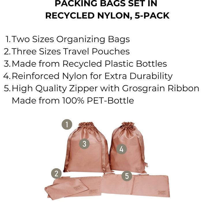 Bag-All - Packing Bags Set In Recycled Nylon, 5-Pack, Pink/Blush