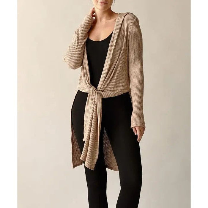 Bamboo Waffle Slim Cardigan With A Hoodie