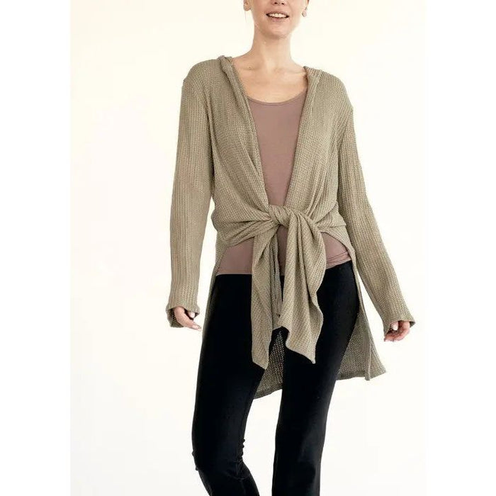 Bamboo Waffle Slim Cardigan With A Hoodie