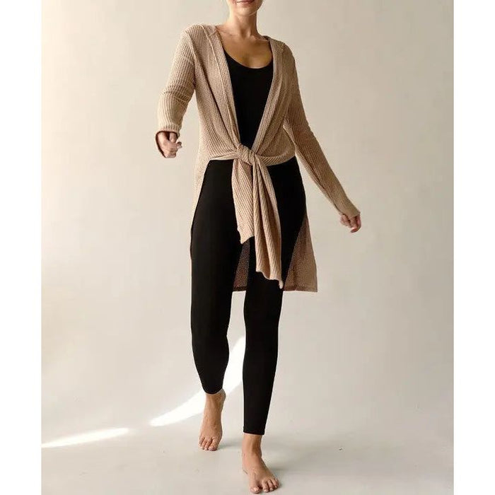 Bamboo Waffle Slim Cardigan With A Hoodie