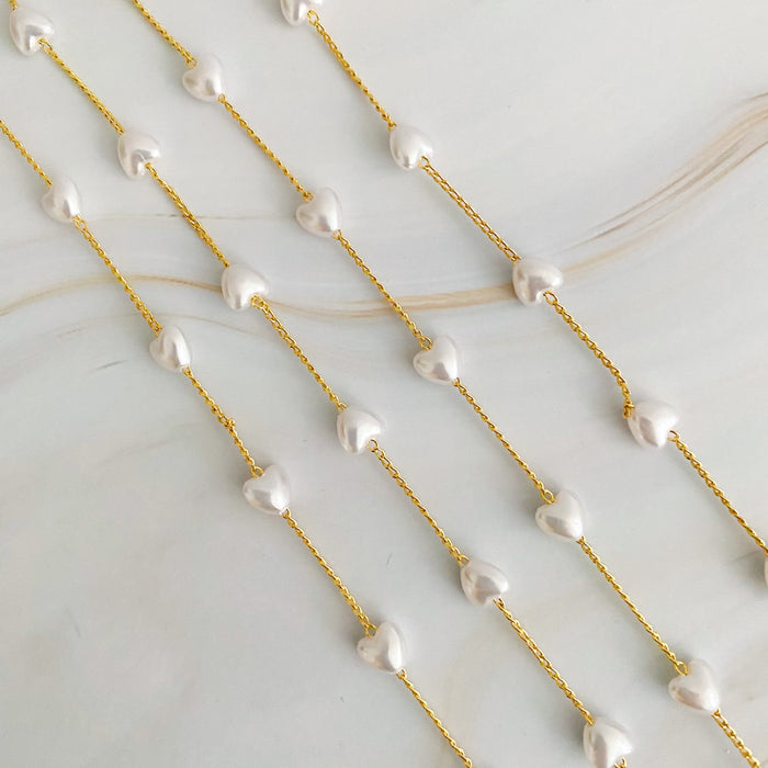 Pearl Heart Long Chain Necklace