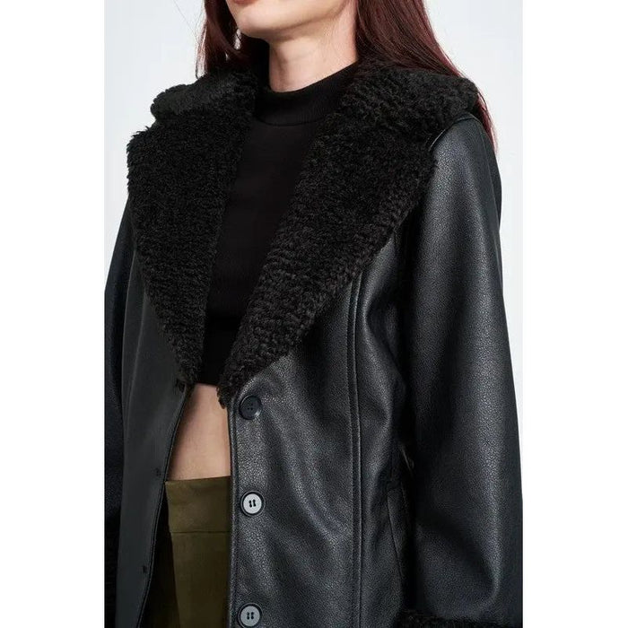 Belted Faux Shearing Trimmed Jacket