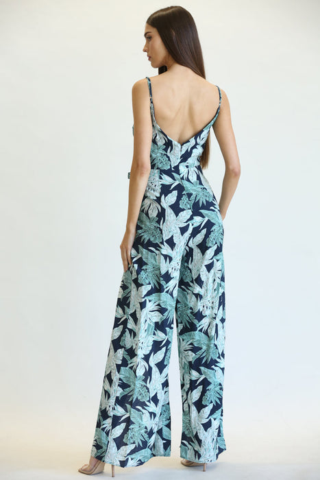 Delen - Leaf/palm Print Pattern Jumpsuit