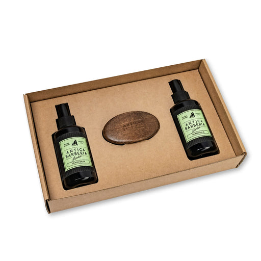 Antica Barberia Mondial US Balsamic Beard Care Gift Set: Beard Brush + 100ml Beard Balm & Wash Gift Set