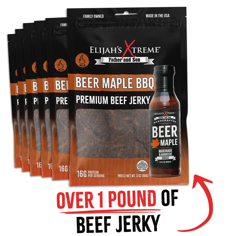 Elijah's Xtreme Beer Maple BBQ Beef Jerky - 6 bags (1lb) Beef Jerky