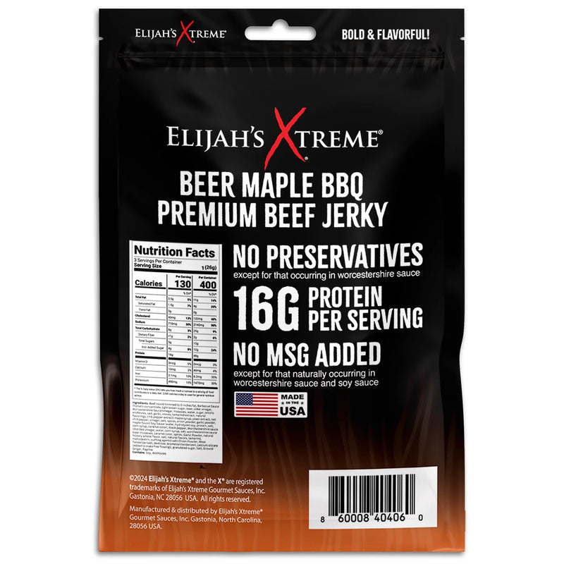 Elijah's Xtreme Beer Maple BBQ Beef Jerky - 6 bags (1lb) Beef Jerky
