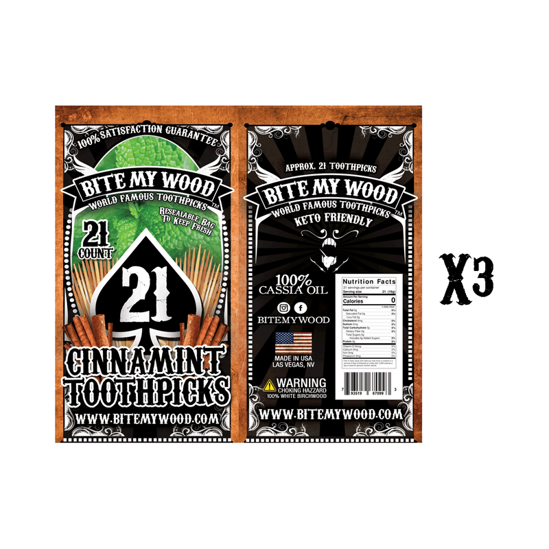 BiteMyWood BiteMyWood Flavored Birchwood Toothpicks in Plastic Reusable Bag 21 qty x 3 Packs Beauty & Personal Care - Nasal & Oral Care - Dental Floss & Picks