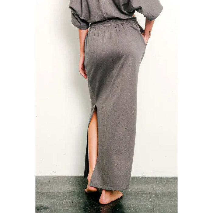 Brushed Organic Hemp Side Slit Maxi Skirt