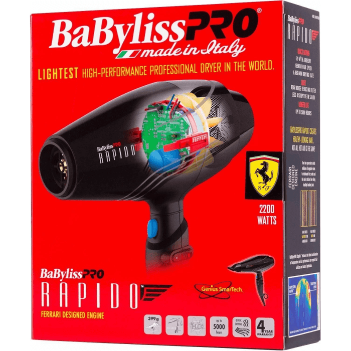 Babylisspro Ferrari Rapido Hair Dryer 2000 Watts, Black #Bf7000