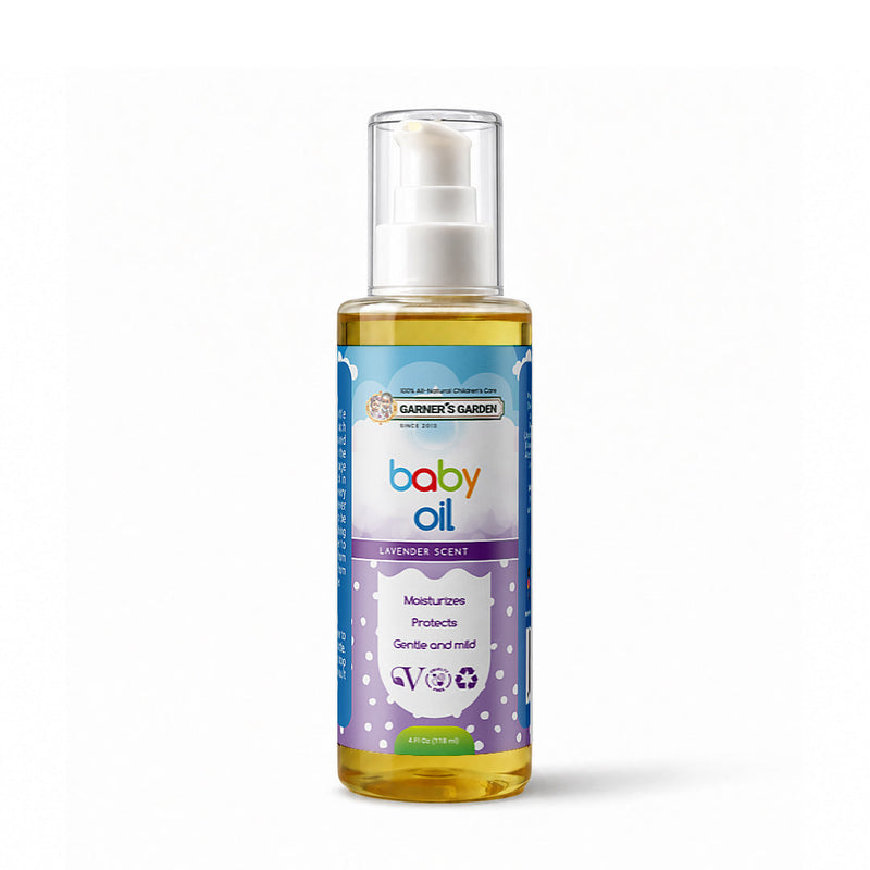 Garner's Garden Moisturizing Baby Oil Baby Care White Smoke 4oz Lavender Natural Baby Oil