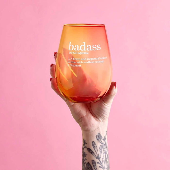 The Bullish Store - Badass Jumbo Stemless Wine Glass In Orange Pink Ombre | 30 Oz. | Holds An Entire Bottle Of Wine