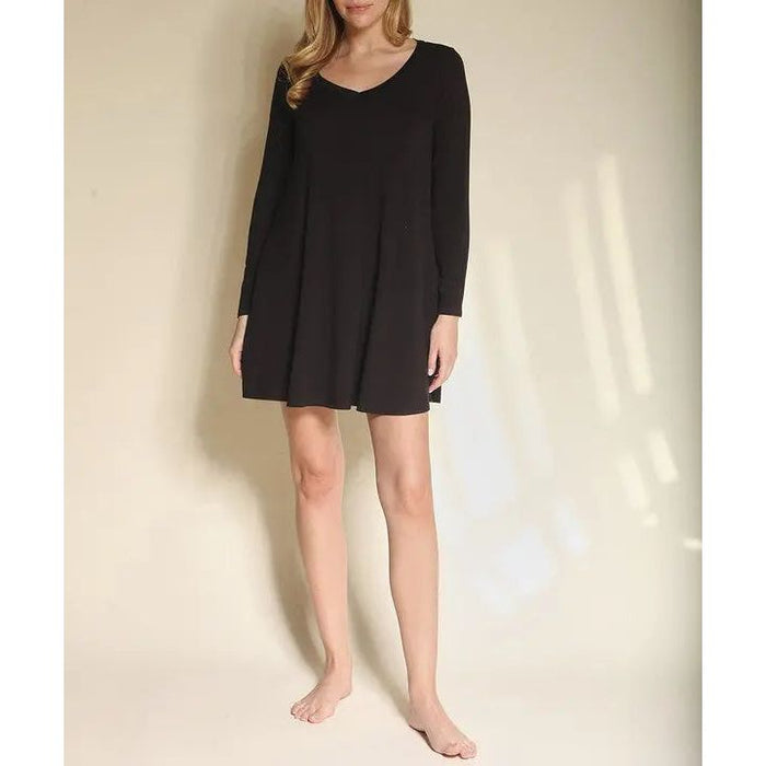 Bamboo Casual long sleeve V neck dress New