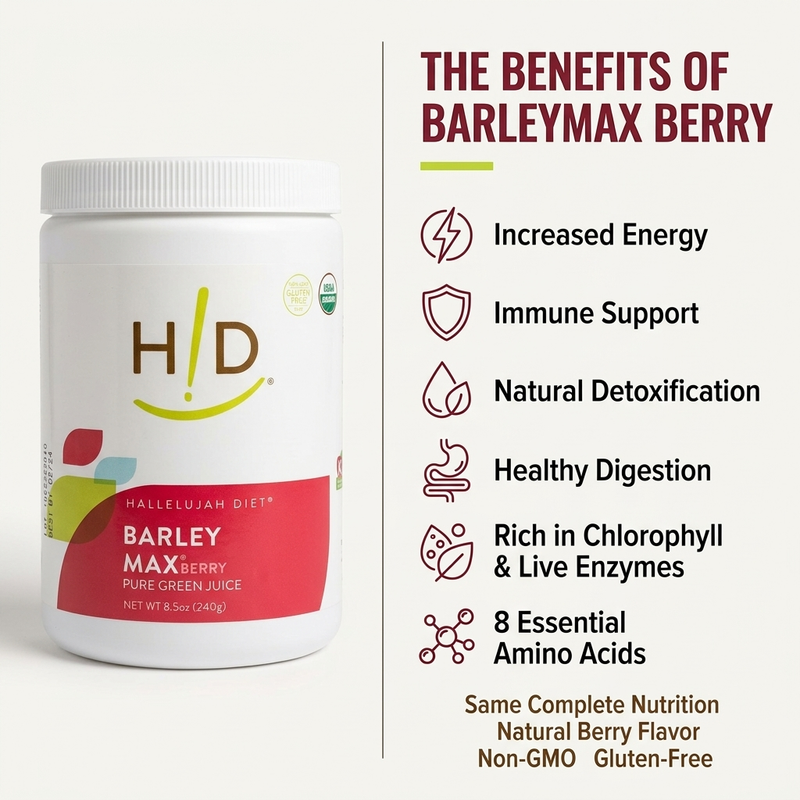 Hallelujah Diet BarleyMax - Berry Flavored (Premium Size) Dehydrated Juice Powder Seashell