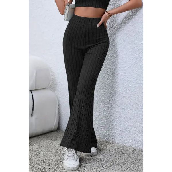 Ribbed High Waist Flare Pants