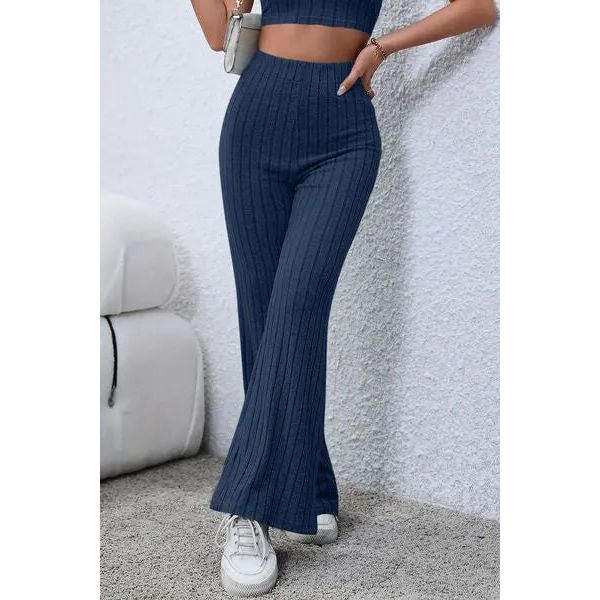 Ribbed High Waist Flare Pants