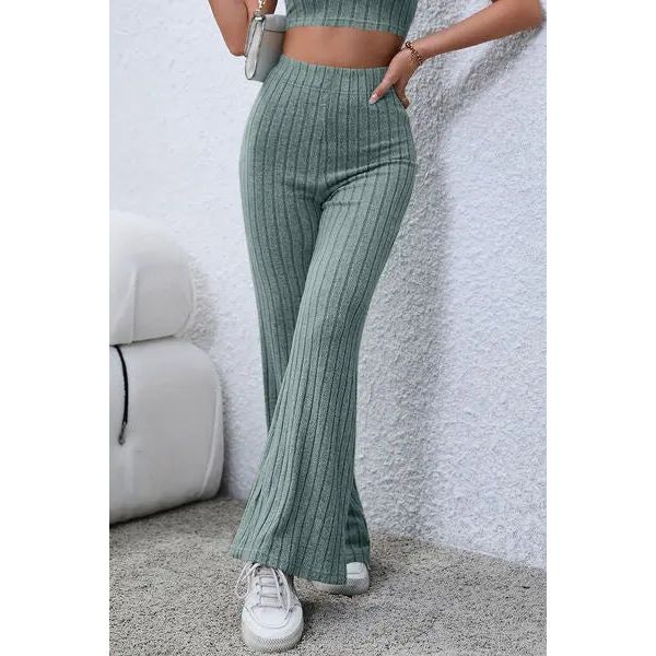 Ribbed High Waist Flare Pants