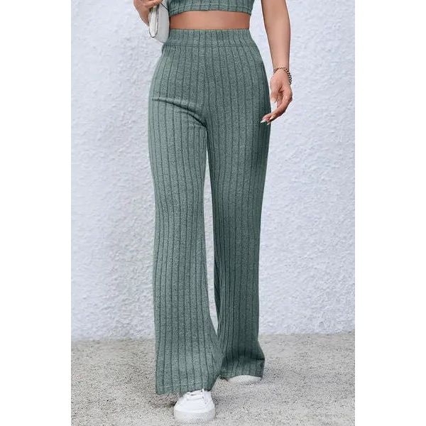 Ribbed High Waist Flare Pants