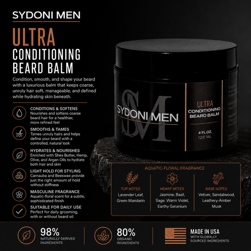 Sydoni Skincare and Beauty SYDONI MEN ULTRA CONDITIONING BEARD BALM | Soften, Hydrate & Tame120ml 4 fl. oz. Men Beard Black