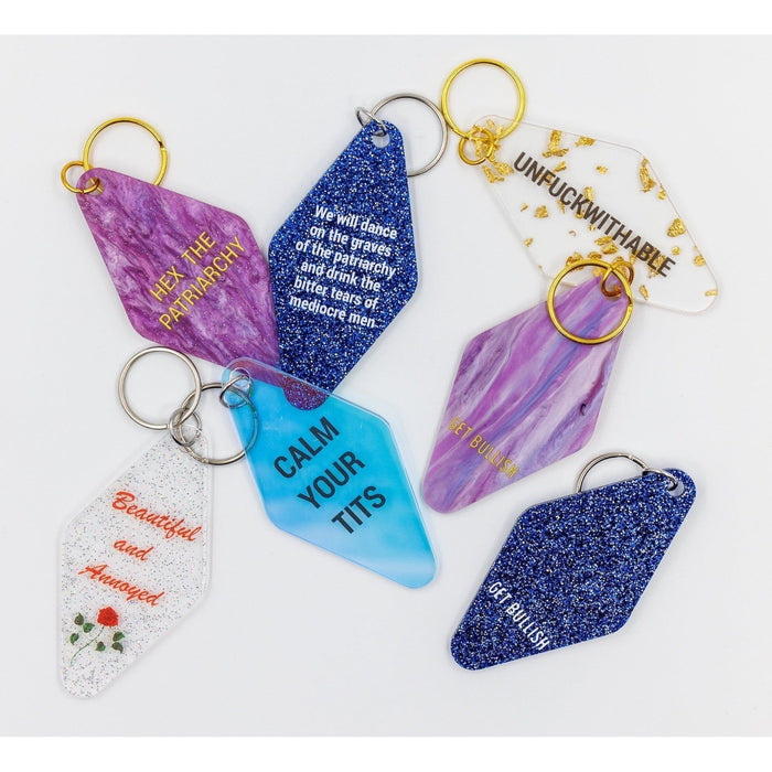 The Bullish Store - Beautiful And Annoyed Motel Style Key Tag Keychain In Transparent Glitter