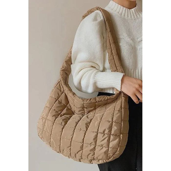 Beige Quilted Zipper Large Jennie  Shoulder Bag