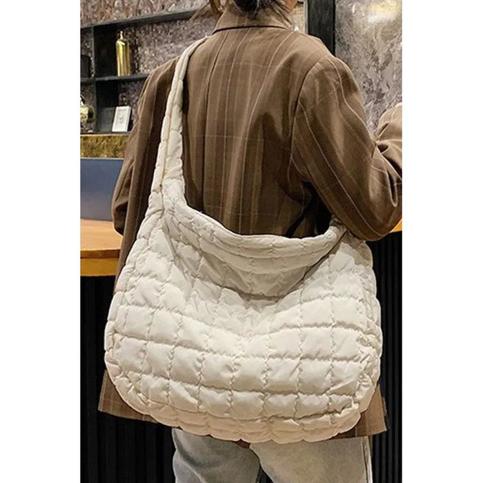 Beige Quilted Zipper Large Jennie  Shoulder Bag