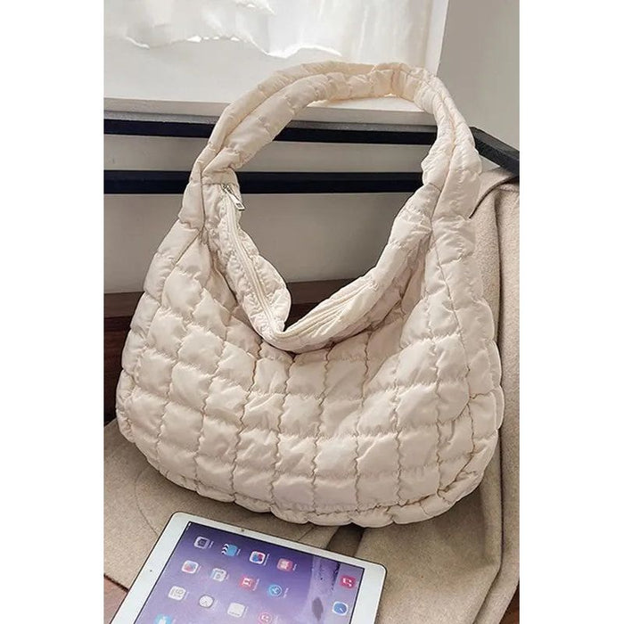 Beige Quilted Zipper Large Jennie  Shoulder Bag