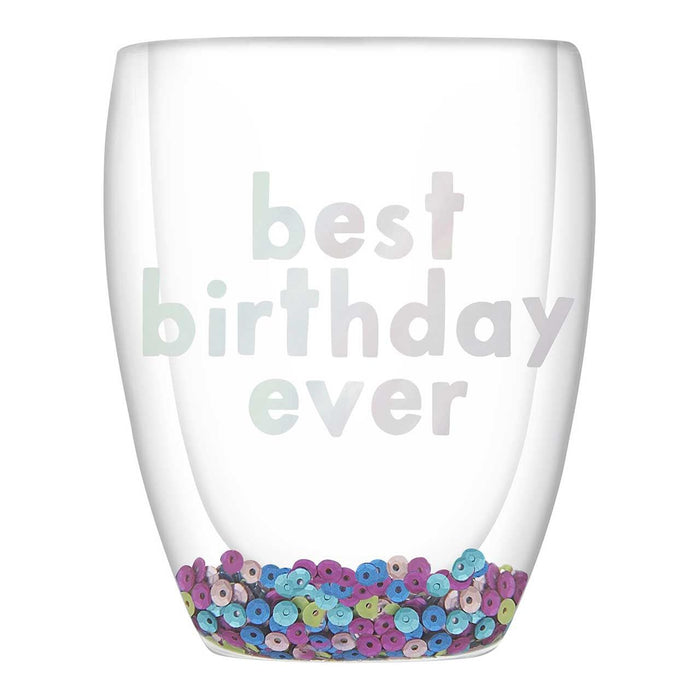 The Bullish Store - Best Birthday Ever Double-Wall Stemless Glass | With Sequins Inside