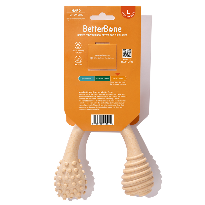 BetterBone All Natural Eco-Friendly Dog Chews & Bones BetterBone Large Chew Toy Dog Toys White Smoke Large / Light / Veggie,Large / Light / Beef,Large / Moderate / Veggie,Large / Moderate / Beef,Large / Moderate / Venison,Large / Hard / Veggie,Large / Hard / Beef,Large / Hard / Venison