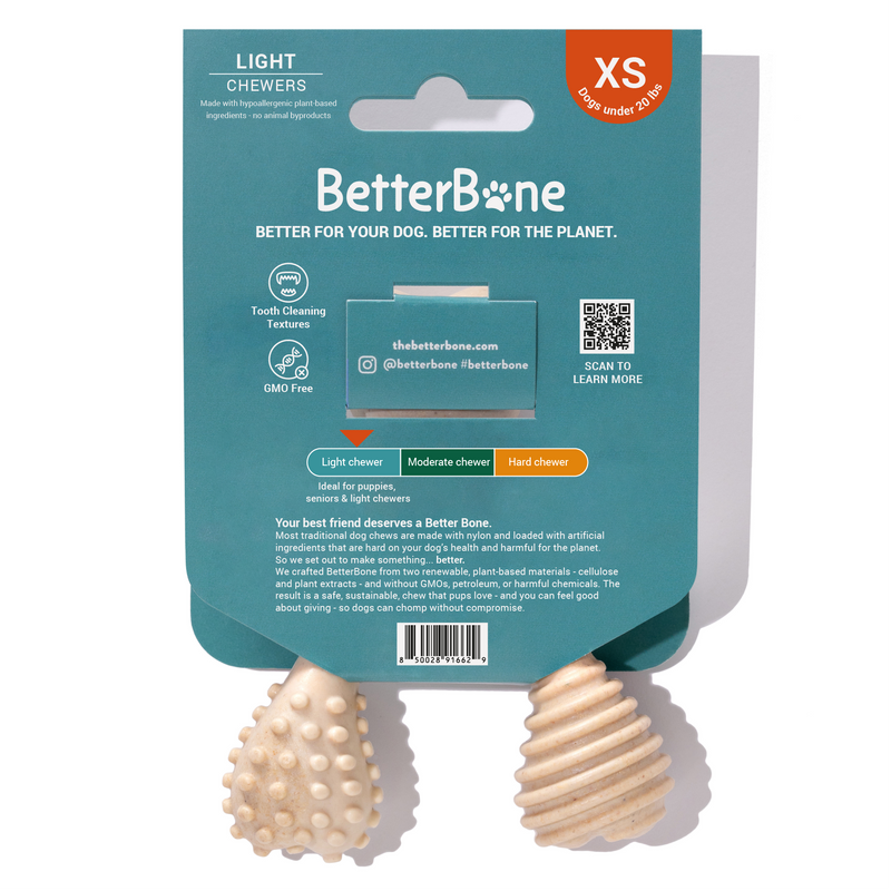 BetterBone All Natural Eco-Friendly Dog Chews & Bones BetterBone Mini Chew Toy Dog Toys White Smoke Mini / Light / Veggie,Mini / Light / Beef,Mini / Moderate / Veggie,Mini / Moderate / Beef,Mini / Hard / Veggie,Mini / Hard / Beef