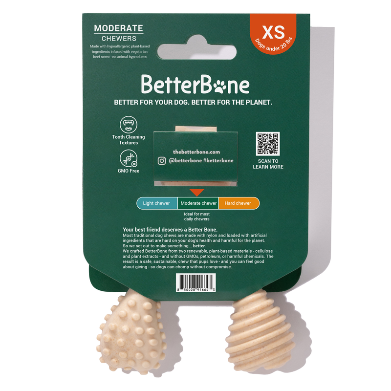 BetterBone All Natural Eco-Friendly Dog Chews & Bones BetterBone Mini Chew Toy Dog Toys White Smoke Mini / Light / Veggie,Mini / Light / Beef,Mini / Moderate / Veggie,Mini / Moderate / Beef,Mini / Hard / Veggie,Mini / Hard / Beef