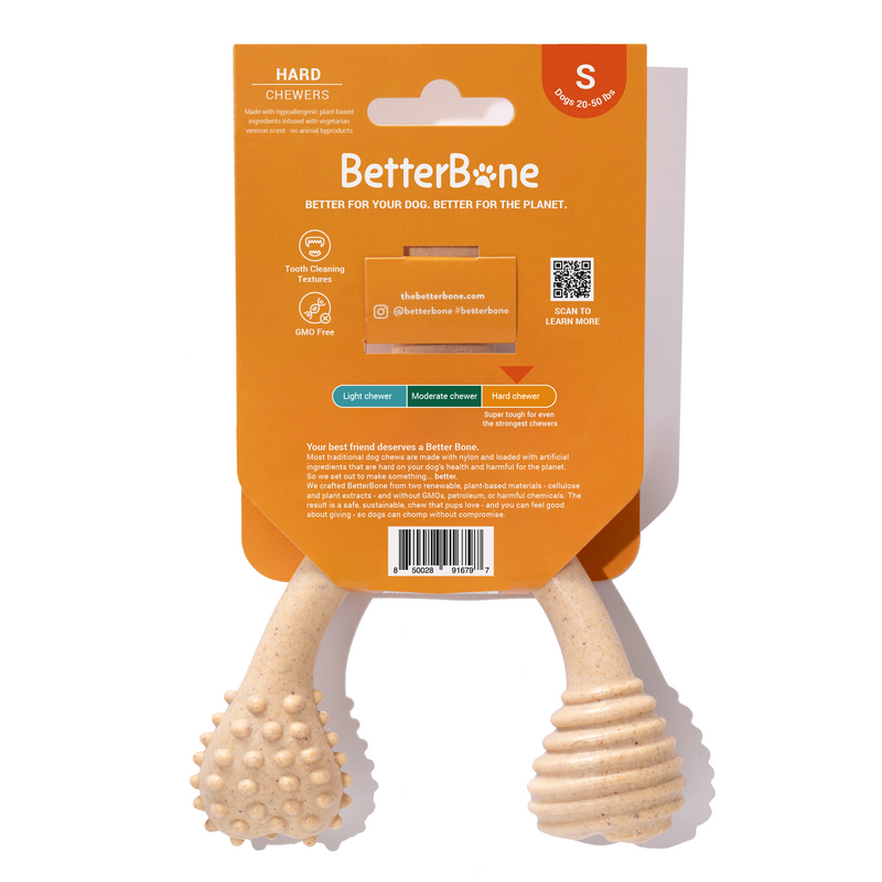 BetterBone All Natural Eco-Friendly Dog Chews & Bones BetterBone Small Chew Toy Dog Toys White Smoke Small / Light / Veggie,Small / Light / Beef,Small / Moderate / Veggie,Small / Moderate / Beef,Small / Moderate / Venison,Small / Hard / Veggie,Small / Hard / Beef,Small / Hard / Venison
