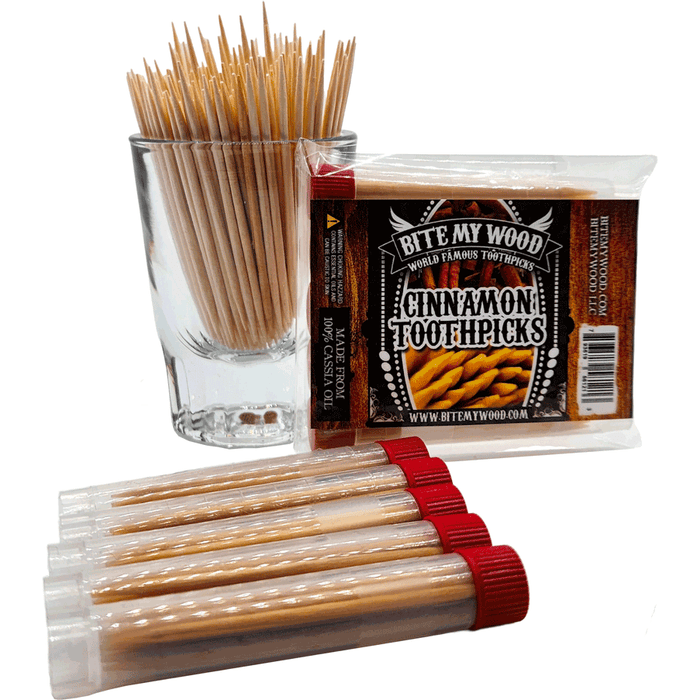 Bitemywood 5 Pack Qty Flavored Birchwood Toothpicks Ultimate Extreme Hot Cinnamon 60 Picks Total Count Super Infused Flavor Toothpick