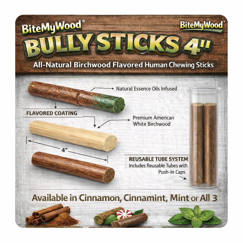 Bully Stick 4" - Revolutionary All Natural Birchwood Flavored Human Chewing Sticks | BiteMyWood