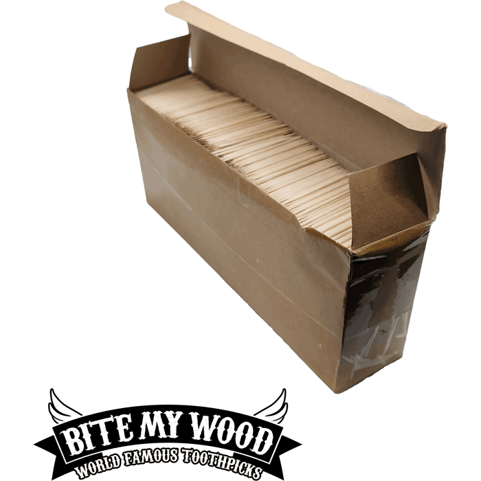 10000 Qty BiteMyWood Birchwood Double Point Toothpicks In Cardboard Sleeve