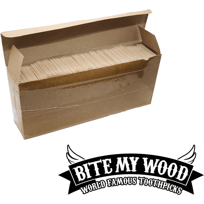 10000 Qty BiteMyWood Birchwood Double Point Toothpicks In Cardboard Sleeve