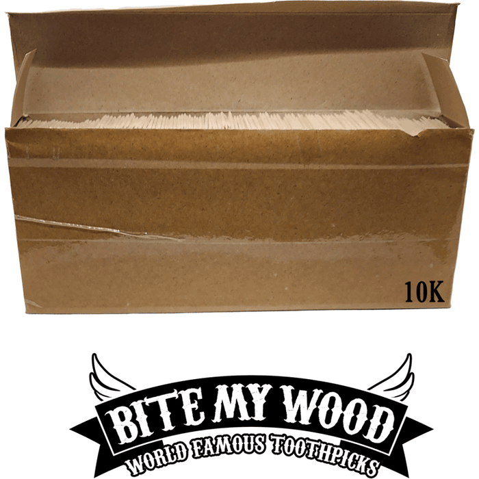 10000 Qty BiteMyWood Birchwood Double Point Toothpicks In Cardboard Sleeve