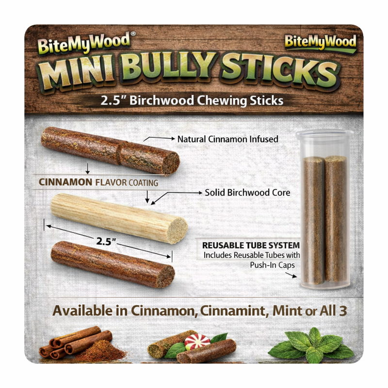 Bully Stick 2.5" Mini - All Natural Birchwood Flavored Human Chewing Sticks | BiteMyWood