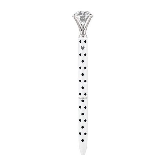 The Bullish Store - Black And White Dots Heart Gem Pen | Giftable Single Pen | Novelty Office Desk Supplies