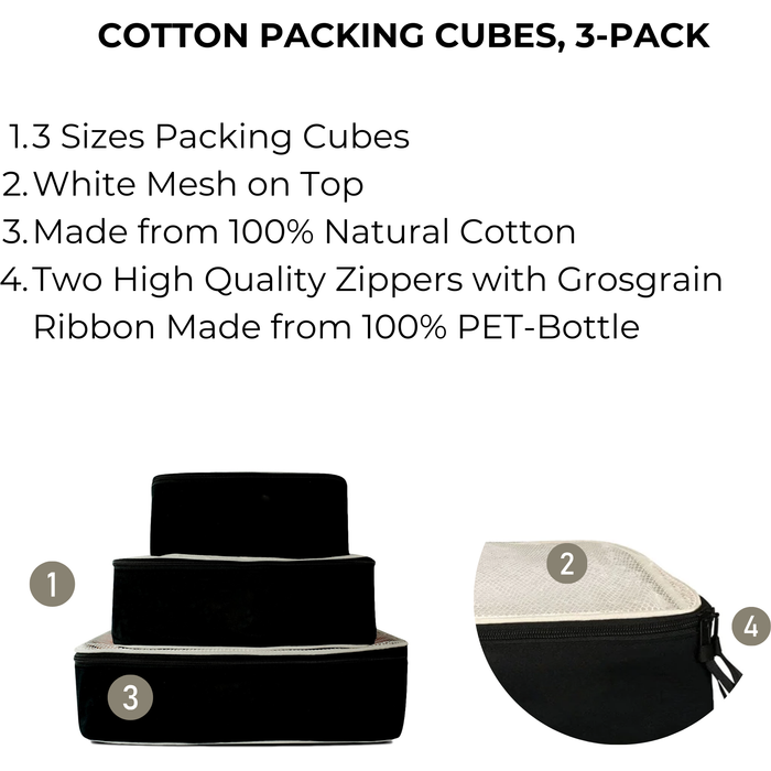 Bag-All - Cotton Packing Cubes, 3-Pack Black