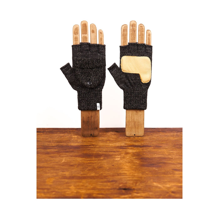 Black Melange Convertible Fingerless 'Glomitt' with Natural Deerskin