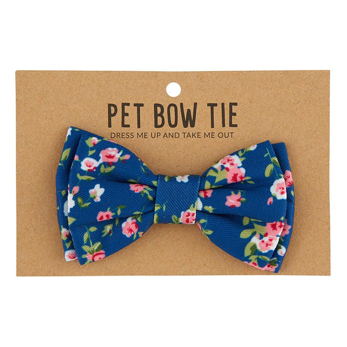 The Bullish Store - Blue Floral Pet Bow Tie | Dog Or Cat Fancy Bowtie Attaches To Collar