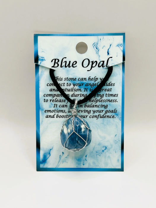 Blue Opalite Silver Wire Wrapped Necklace