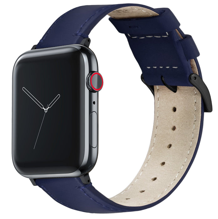 Apple Watch Navy Blue Leather Stitching Watch Band by Barton Watch Bands