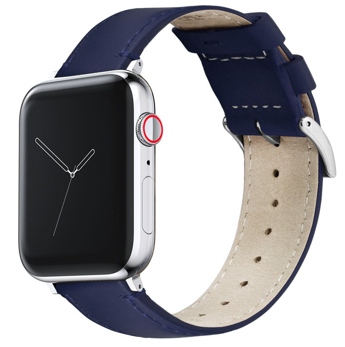 Apple Watch Navy Blue Leather Stitching Watch Band by Barton Watch Bands