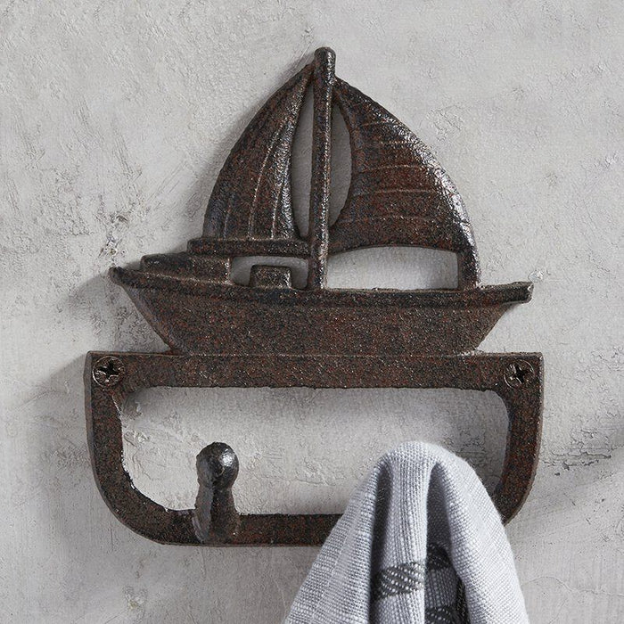 The Bullish Store - Boat Cast Iron Brown Hook | Coastal Themed Decorative Wall Hook | 5.5" X 5"H