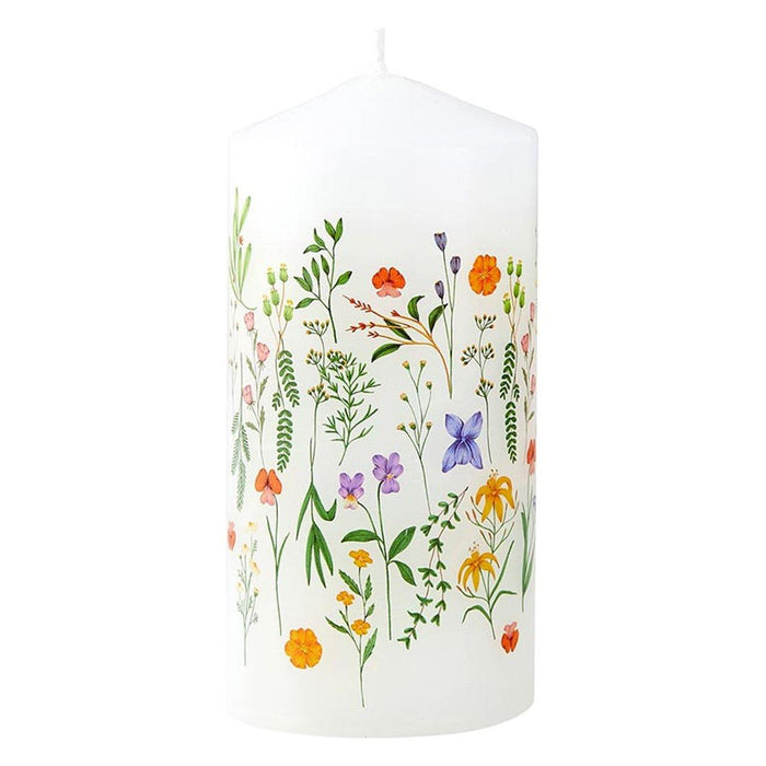 Boho Flowers Mini Pillar Candle  | Aesthetic Unscented Table Decor Floral Cylindrical Candle 4.75"